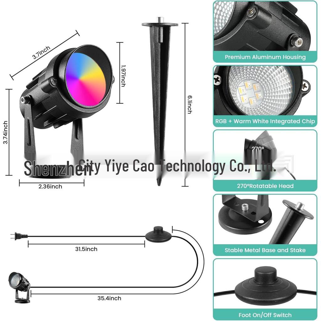 Газонный светильник RGBW: Управляемый пультом штекерный светильник для дворика, ландшафтной подсветки и настенной подсветки.