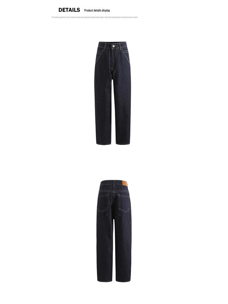 A3 Ретро-джинсы свободного покроя с широкими штанинами: Оригинальный цвет, нейтральный, средне-высокая талия, заниженный шаговый шов для женщин