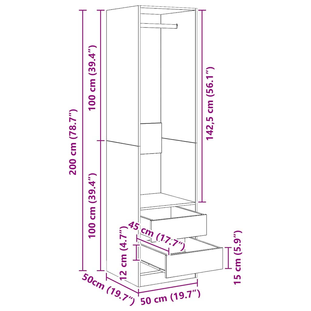 Wardrobe with Drawers White 50 x 50 x 200 cm Particleboard
