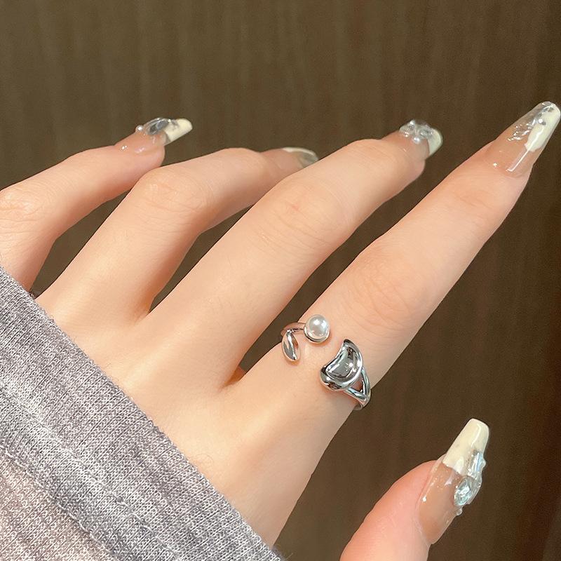 Неправильное простое кольцо, полностью усыпанное бриллиантами, кольцо с цирконом, женский нишевый дизайнерский смысл, жемчужная простая личность, кольцо на указательный палец, открытое кольцо.