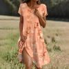 Short Sleeve Boho Dress For Women Casual Loose Fit Summer Sundress Floral Print Dress With Pockets