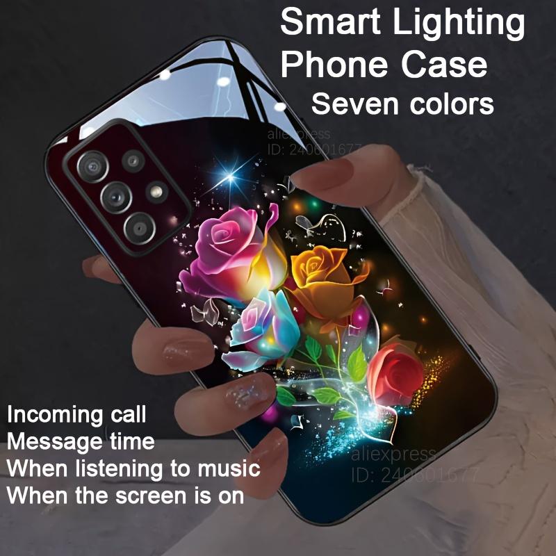 S25 Ultra Luxury Rose Floral LED Flash Phone Case for Samsung A06 A55 A35 A34 A15 A35 A14 S23 Plus S22 S24 FE Glow Phone Cover