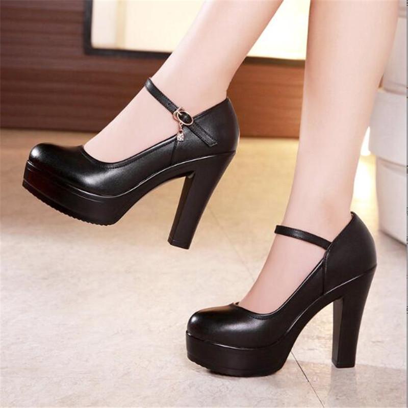Block Heel Platform Pumps Women Shoes Black High Heels Shoes Ladies Elegant Office Shoes White Red Wedding Party Shoes Size33-43