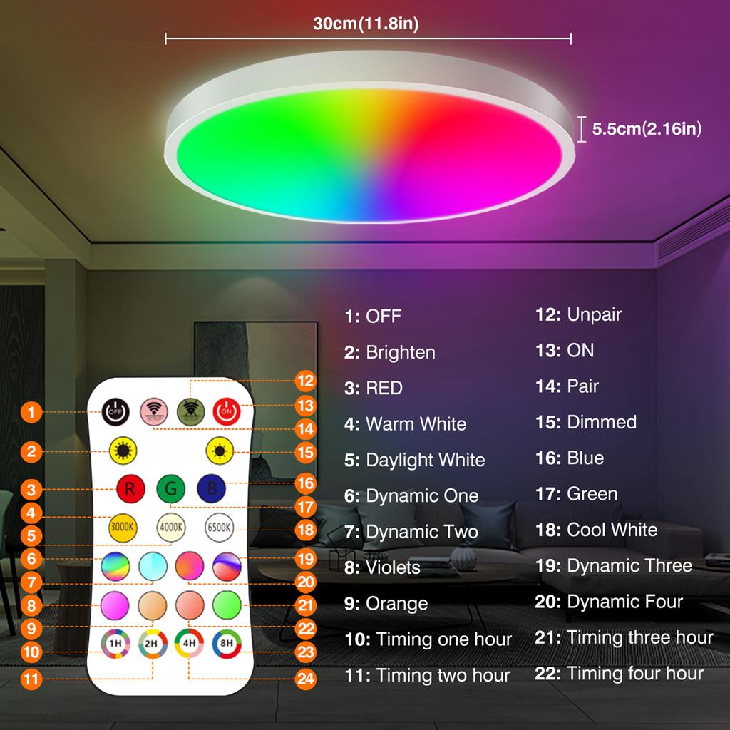 A C110-120V 24W Intelliegnt 84LEDs Ceiling Light BT/ Wirelessly Connected Mode Tuya Phone App &