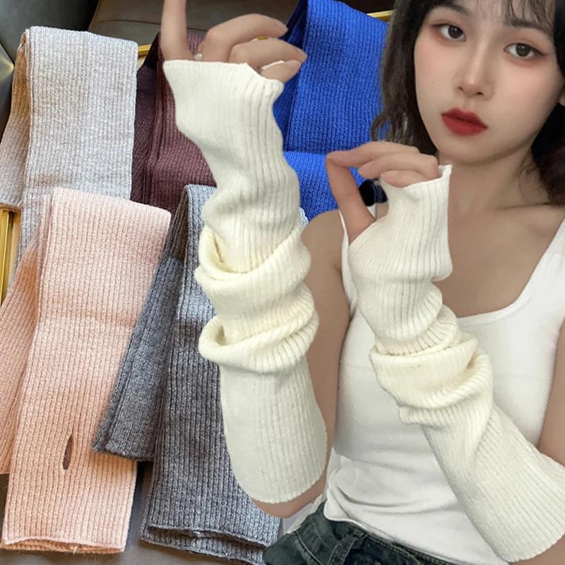 Women Knitted Arm Warmer Long Fingerless Gloves Mitten Winter Solid Arm Sleeve Fashion Casual Soft Girls Clothes Punk Gloves