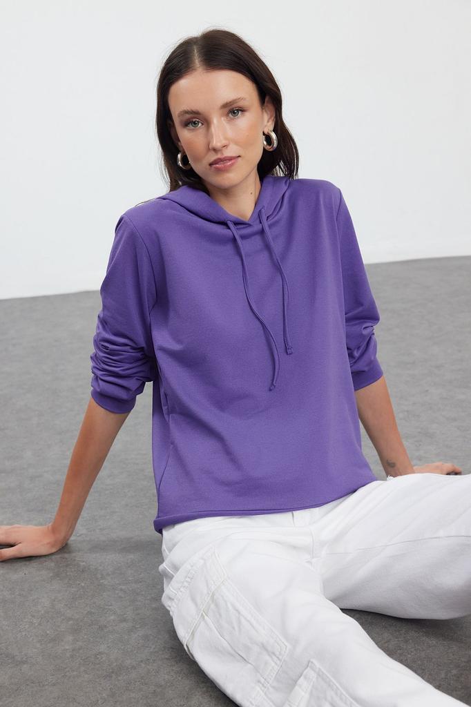 Женская модная стильная толстовка черная, стандартная, стандартная посадка, базовая тонкая вязаная толстовка с капюшоном