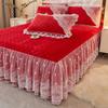 3pcs of Thickened Autumn and Winter Lace Bed Skirt, Crystal Velvet Bed Skirt Lace Bed Cover, Soft and Comfortable, Bedroom and Guest Room Bedding