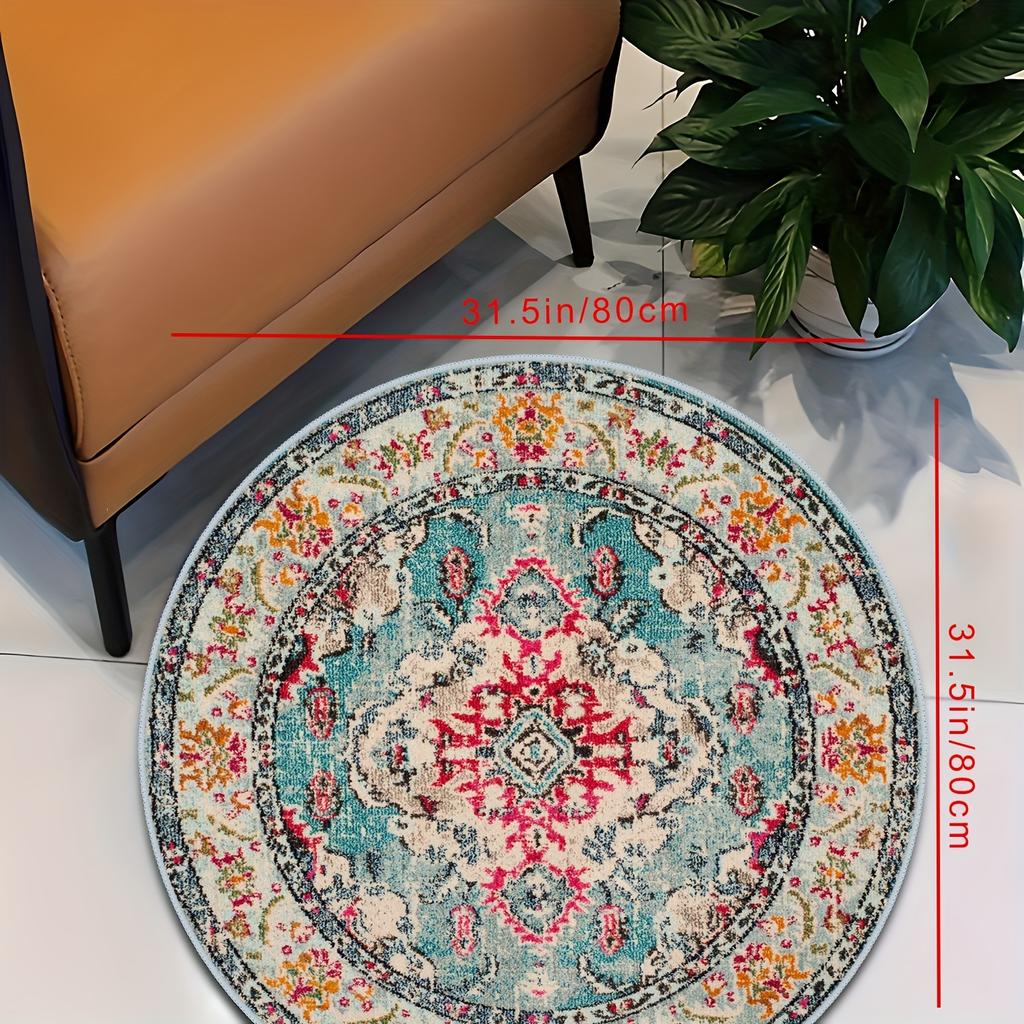 1Pcs  Boho Chic Pattern Round Area Rug Indoor Non-Slip Washable Fiber Carpet Soft Comfortable Mat For Bedroom Living Room