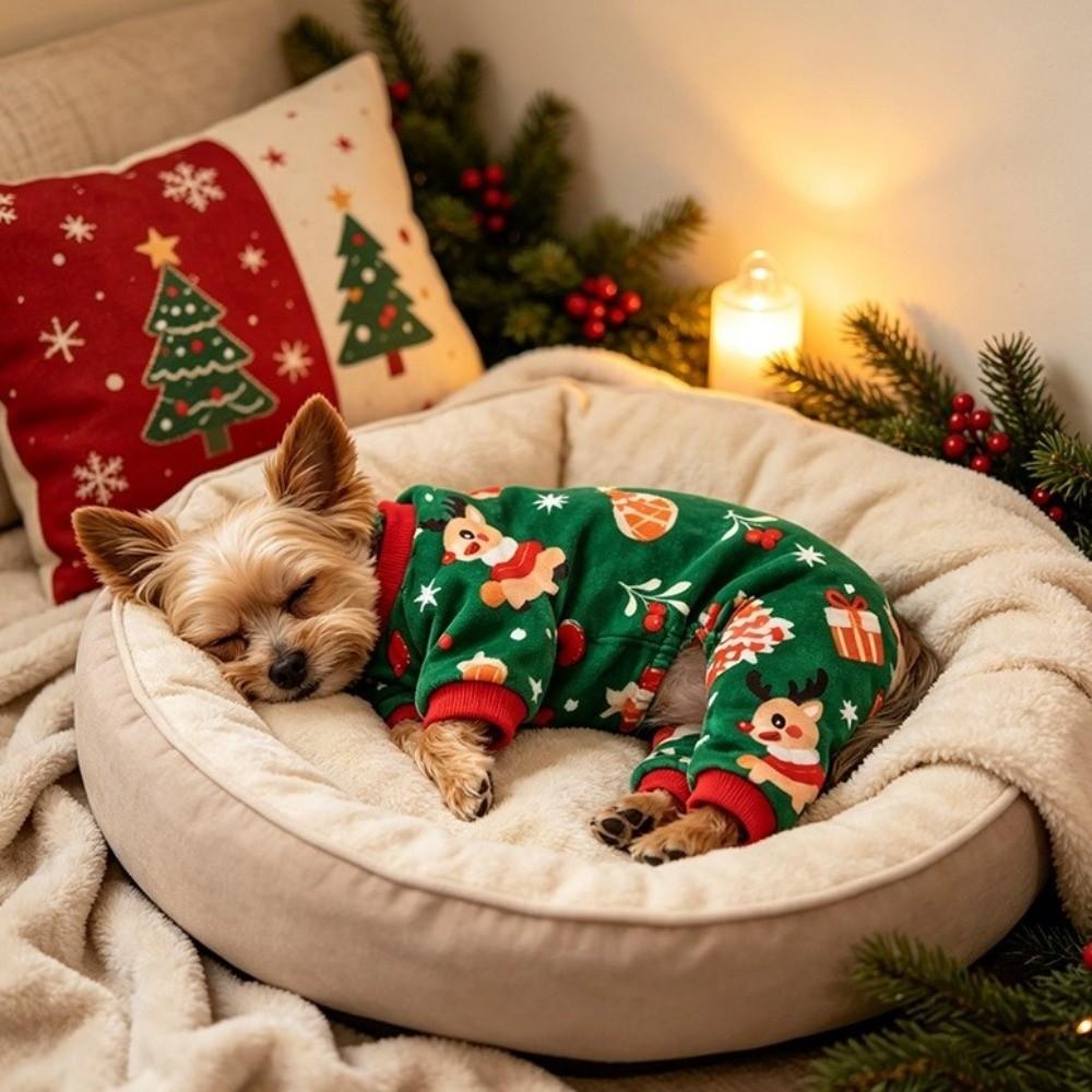 Cartoon Dog Four Legged Coat Soft Fleece Pet Sleepingwear Cute Christmas Dog Jumpsuit Daily Wear