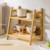 Bamboo Double Layer Rack Desk Coffee Bar Counter Shelf Open Type Flower Pot Stand Desks Storage Organizer Sundries Storage Rack