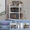 Retractable Floor-standing Microwave Shelf with Adjustable Height and Multi-Layer Storage for Kitchen Organization.