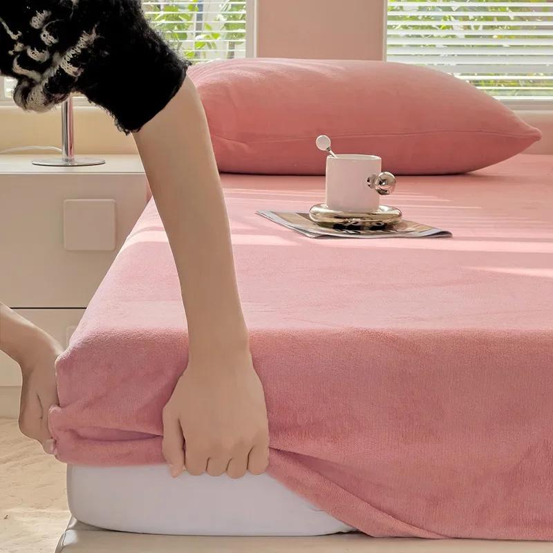 Мягкая теплая плюшевая простыня, эластичный наматрасник, пушистый коралловый флис, постельное белье, зимняя роскошная двуспальная кровать для пар, постельное белье