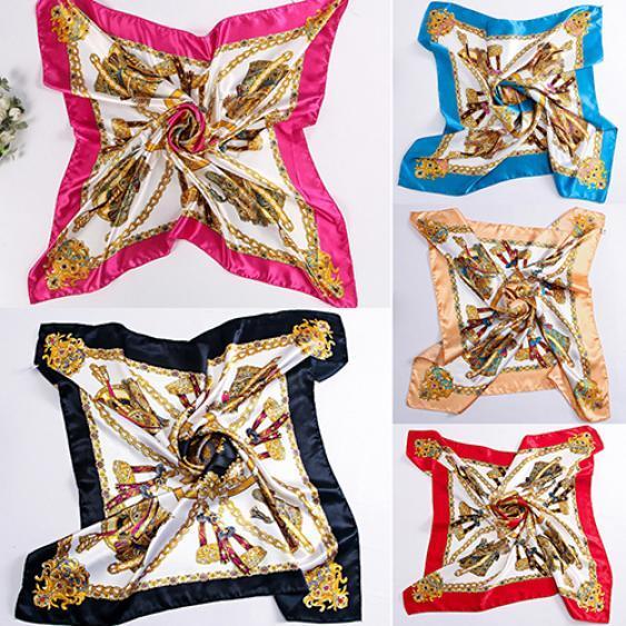 90 X 90см Квадратный Женский Имитированный Шелковый Сатин Цепь Кареты Шейный Головной Платок Шаль EMA