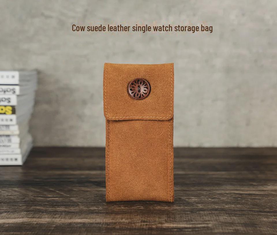 Suede Cowhide Leather Mechanical Watch & Portable Storage Bag