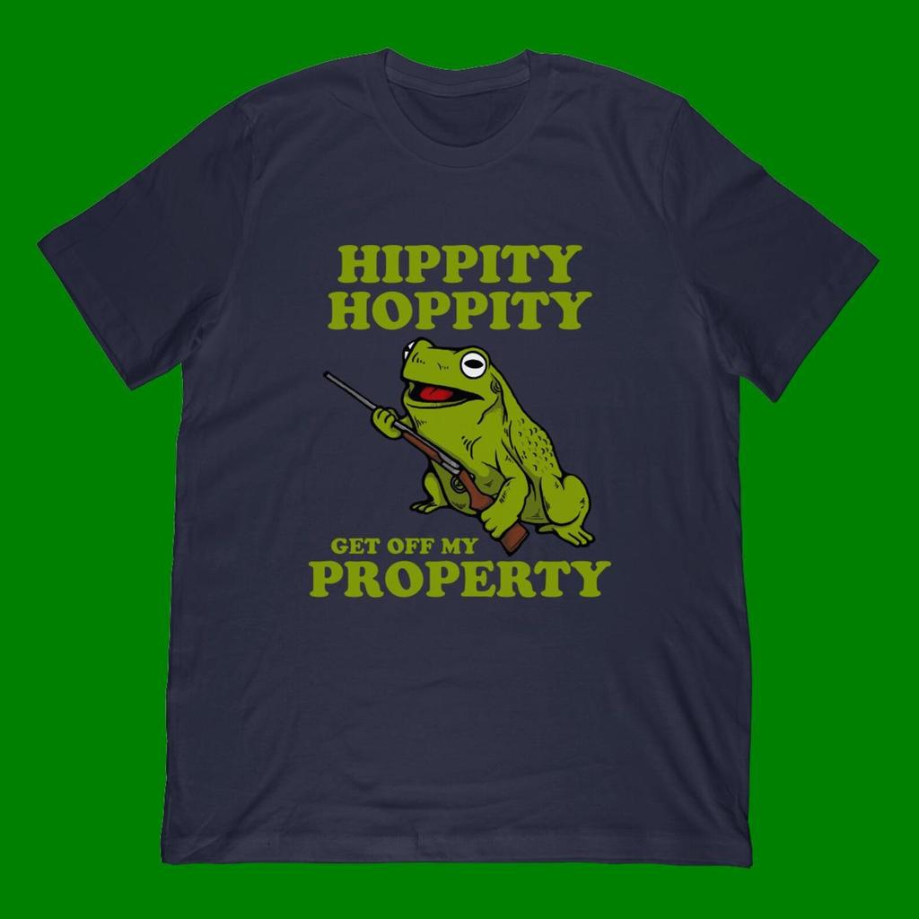 Hippity Hoppity Get Off My Property T-Shirt | Frog Meme Shirt & Dank Frog Toad With Gun Gift
