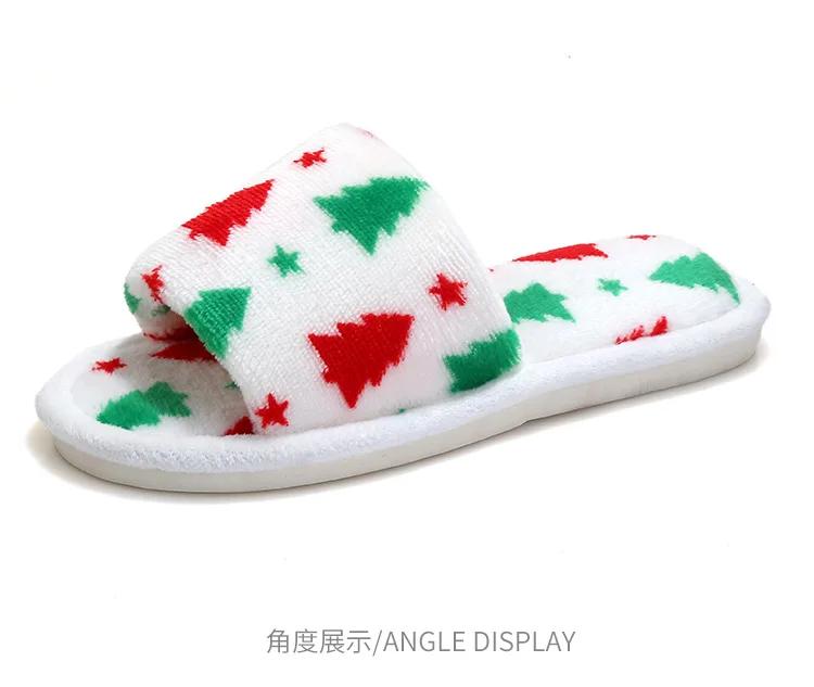 Простые тапочки в виде рождественской елки для дома 2024 года, осень-зима, новые удобные туфли из хлопка на плоской подошве, трендовая удобная повседневная обувь