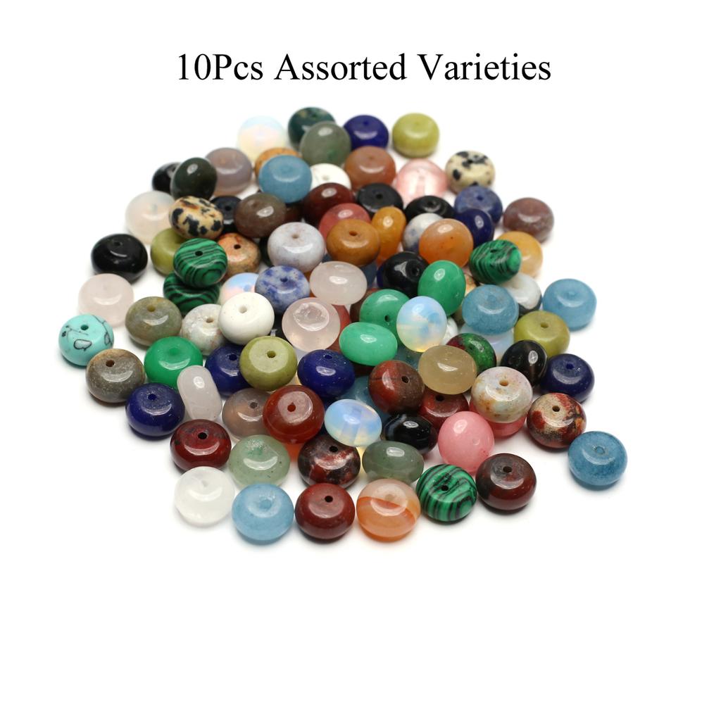 10Pcs Natural Stone Beads with Hole,Button Shape Crystal Sand Stone Gems Loose Beads for Jewelry Making DIY Necklaces Bracelets Earrings Accessories