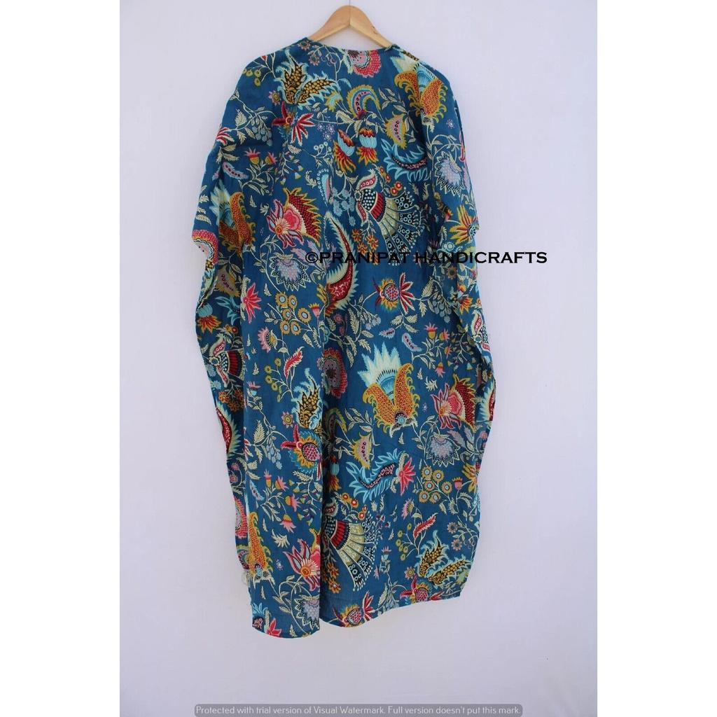 Женское хлопковое хиппи, летняя синяя одежда для сна, длинное платье-кафтан с принтом Мукат CKFTN-SCRN-FULL-BUYIT-118