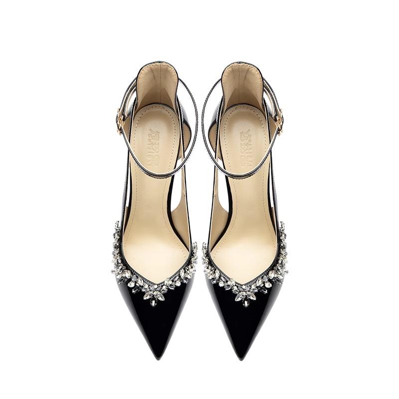 Весенние Новые Туфли-лодочки на Тонком Каблуке для Женщин Остроносые с Мелким Вырезом Стразы с Нескользящей Износостойкой Подошвой на Высоком Каблуке