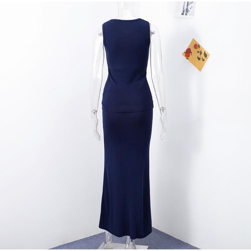 Women Knit Vest Skirts Sets O-neck Single Breasted Top Hip Package Skirt Solid Elegant Commuter Set Spring Fashion Slim Suit