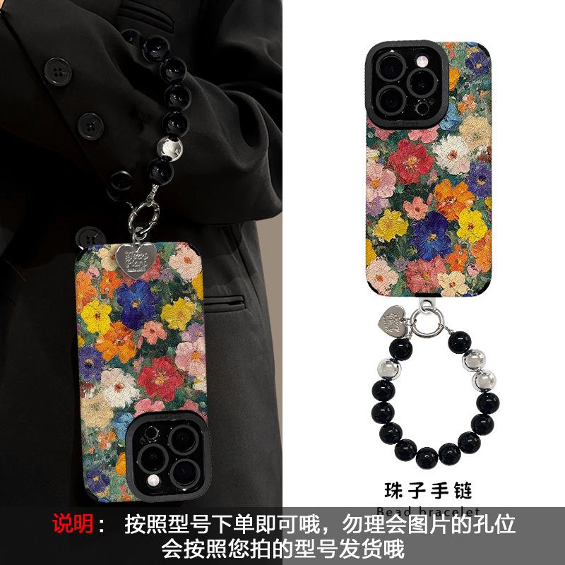 Браслет-цветок, масляная живопись, подходит для чехла на телефон Apple 16pro iphone14 силиконовый овечья кожа 15 всесторонний противоударный 13.