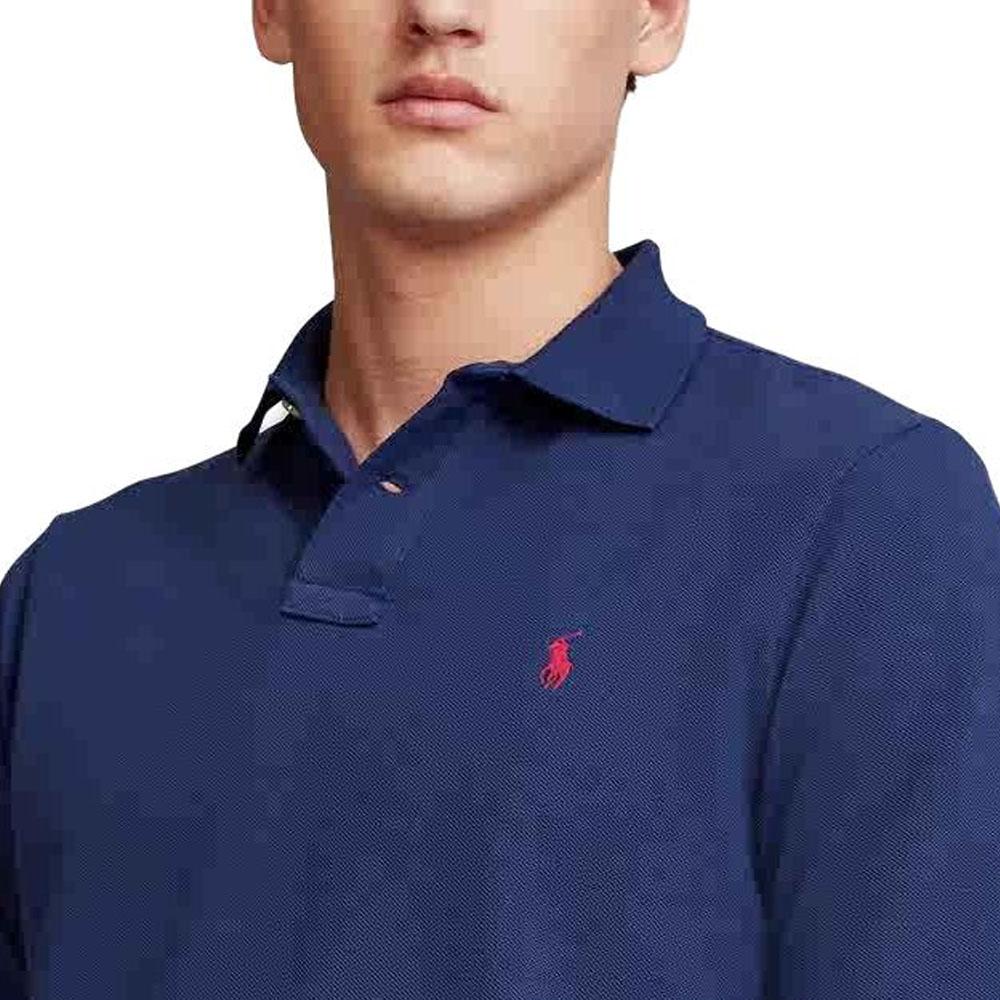 Polo Ralph Lauren однотонная вышитая рубашка поло с длинным рукавом с вышитым логотипом, мужская, темно-синяя, MNPOKNI16820857-410