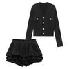 Chic V-neck Knit Cardigan & Midi Skirt Set - Women's Two-piece Outfit