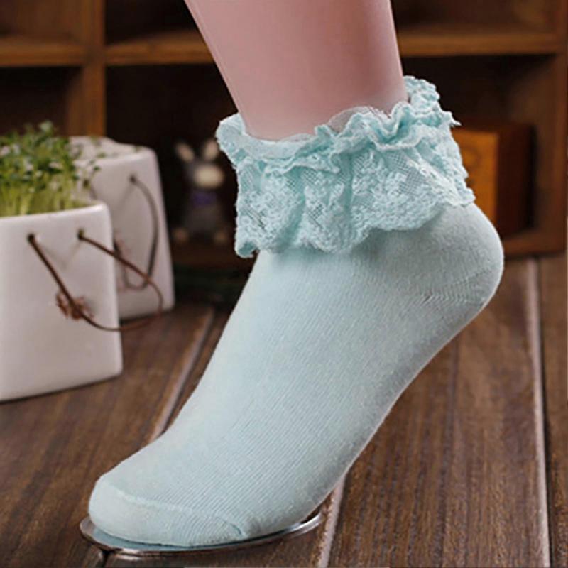 1 Pair Vintage Cotton Socks Lace Ruffle Frilly Ankle Princess Socks For Spring Summer Daily Life a
