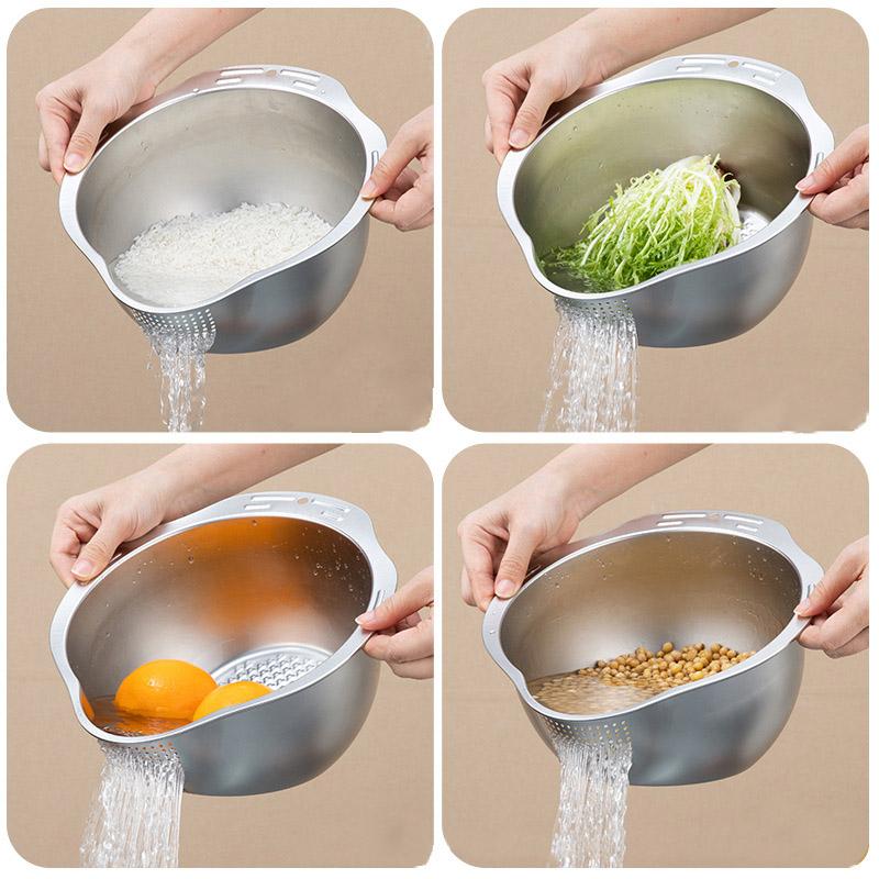 Rice Washer Strainer Bowl Stainless Steel 304 Washing Bowl Rice Strainer for Washing Fruits Vegetables and GrainsKitchen Tools6