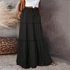 Women High Waist Elastic Waistband Maxi Skirt Solid Color A-Line Solid Color Ruffle Stitching Holiday Party Long Skirt Streetwear