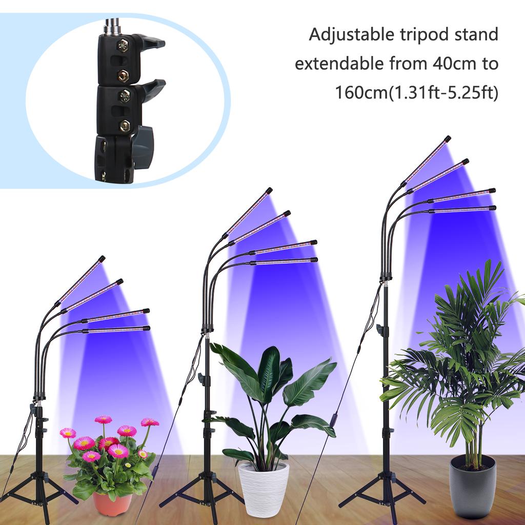 4-головочные светодиоды для выращивания растений с регулируемой подставкой-штативом Лампа для выращивания растений полного спектра 10