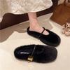 Ретро простые пушистые туфли для женщин 2025 зимняя обувь на плоской подошве, туфли-бини на один педаль для женщин, бархатные универсальные хлопковые тапочки для женщин