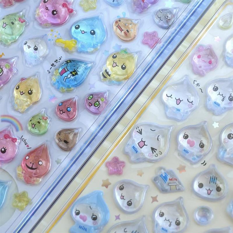 1/6Pcs Cute Small Water Drop 3D Crystal Stickers Cartoon Sparkling Raindrop Crystal Drop Glue Diy Decorative Stickers Gifts