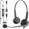 Wantek Headset USB Binaural with Noise Canceling Microphone Headset Suitable for Web Call Remote Home Work Professional Business Telecommunications