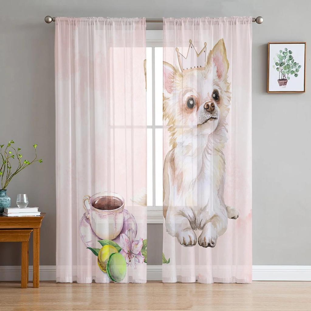 Тюлевые шторы с изображением щенка бультерьера для гостиной, спальни, современная вуаль, кухонные шифоновые прозрачные шторы