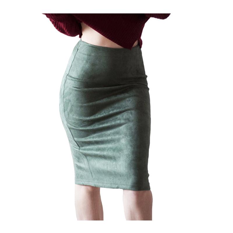 Женские юбки, замшевые однотонные юбки-карандаши, женские осенне-зимние облегающие облегающие юбки с высокой талией, винтажные замшевые толстые эластичные юбки с разрезом