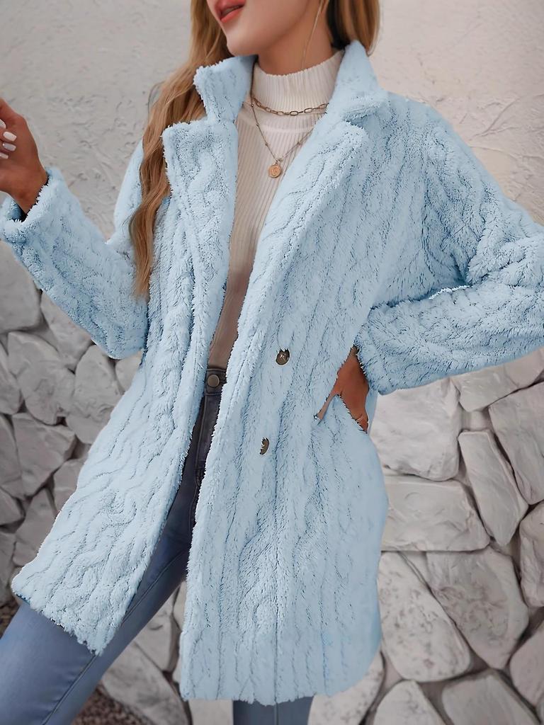 2024 Теплое шерстяное двубортное плюшевое пальто с лацканами пиджачного типа - Удобный европейский и американский стиль