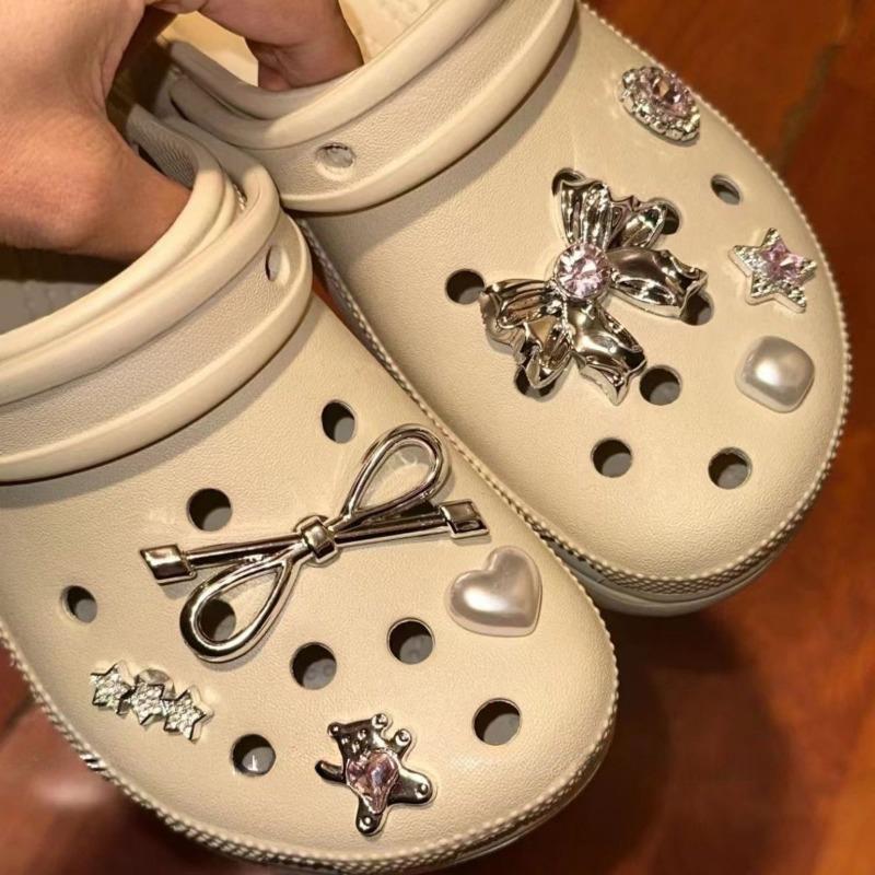 Подвеска для обуви Crocs DIY Серебряная бабочка Бриллиантовое сердце украшение для обуви Пряжка для Croc Подвески Отверстие Обувь Аксессуары