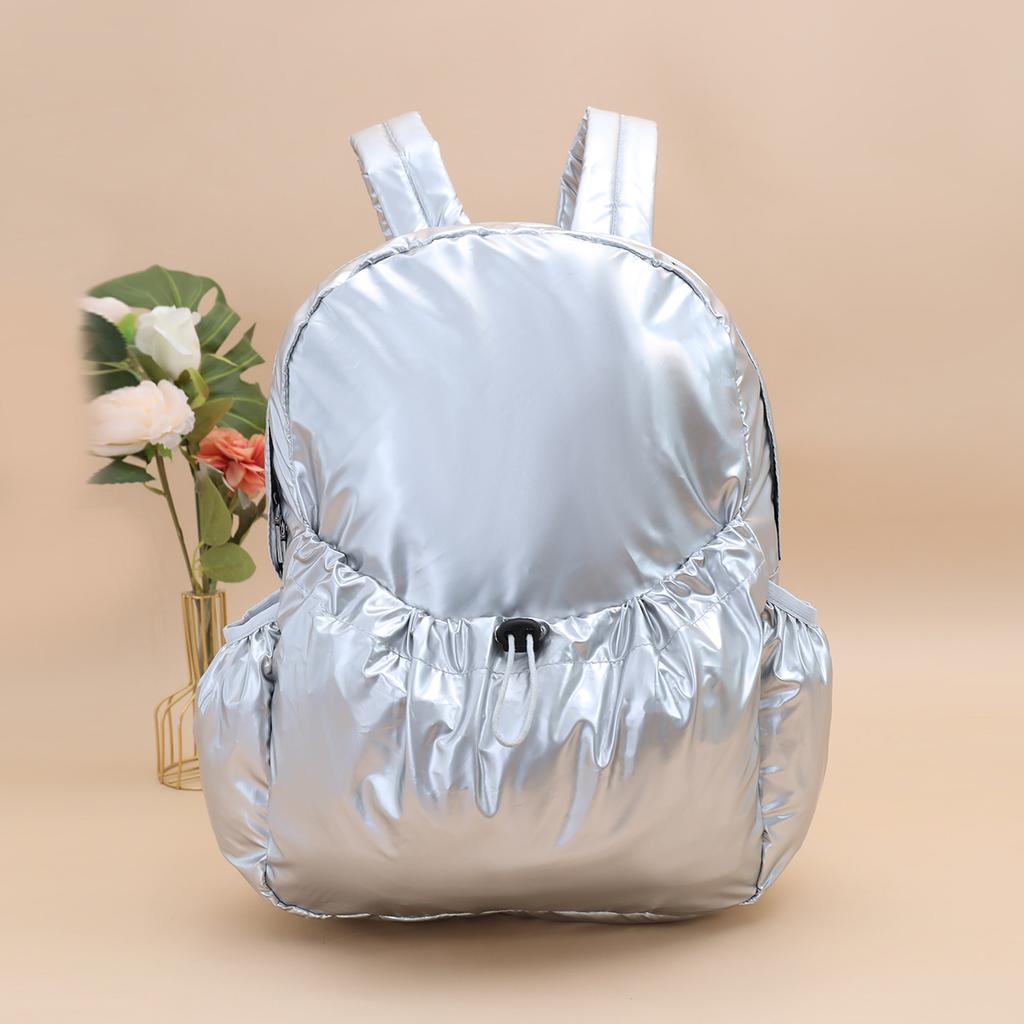 Silver Texture Drawstring Backpack Large Capacity Casual Backpack Women'S Niche Design Lazy Style Schoolbag