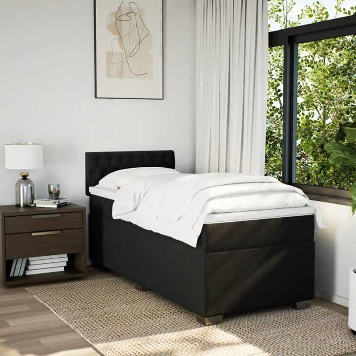 Maison Exclusive - Sommier à lattes de lit avec matelas Noir 90x200 cm Tissu