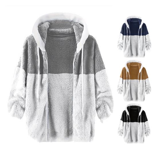 Men Hooded Fleece Jacket Adjustable Drawstring Long Sleeve Zipper Closure Coat Autumn Winter Warm Outerwear