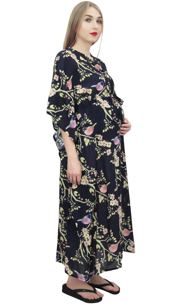 Bimba Мамочки черный принтованный кафтан для беременных с завязками на талии макси