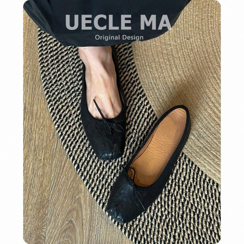 Коровья кожа~ Настоящая кожаная обувь ручной работы в ретро-стиле с мелким вырезом на плоской подошве женская универсальная для работы и повседневной носки с бантом балетки