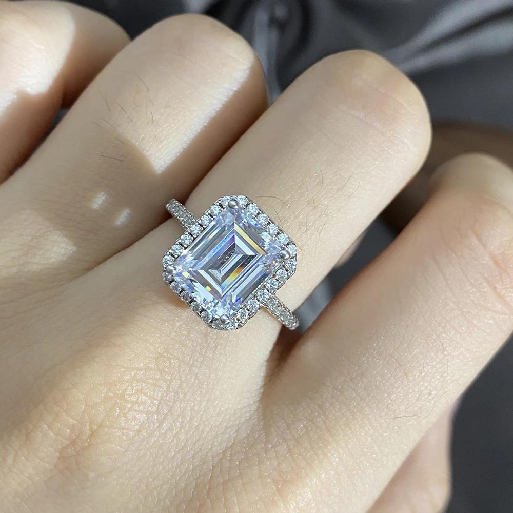925 Silver Rectangle Real Moissanite Diamond Ring D Color VVS Clarity Timeless Feminine Luxury Jewelry