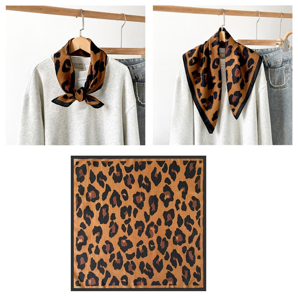 Leopard Print Silk Scarf for Women Girls Square Necktie Neck Scarf Fashionable and Versatile Accessory for Any Outfit