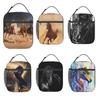 Lunch Bag Equine Themed Animals Galloping In The Sand Running Horses Pattern Reusable Lunch Box for Office School Picnic Beach