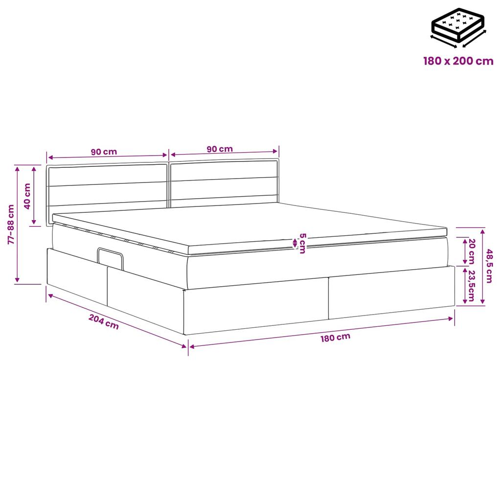Storage Bed with Mattress Light Grey 180 x 200 cm Velvet