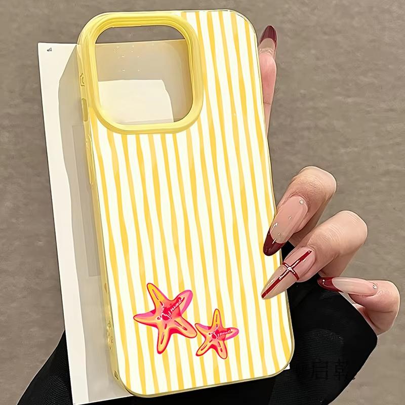 Летний чехол для телефона с желтыми полосками и морской звездой для iPhone 17 16 Plus 15 Pro 14 13 11 12 Pro Max 17 Air 16E Ударопрочный мягкий ТПУ чехол