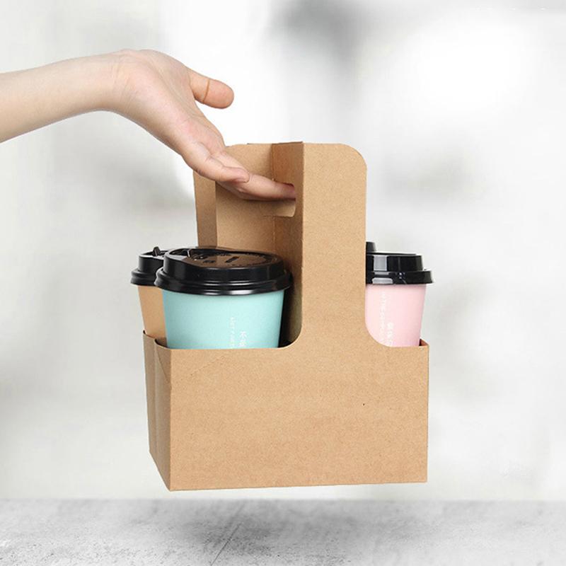 10 шт. Портативный подарочный пакет для цветов Крафт-бумажный держатель Кофе Цветочный торт Десерт Упаковочная коробка Фото Сувенир Переноска для напитков с ручкой