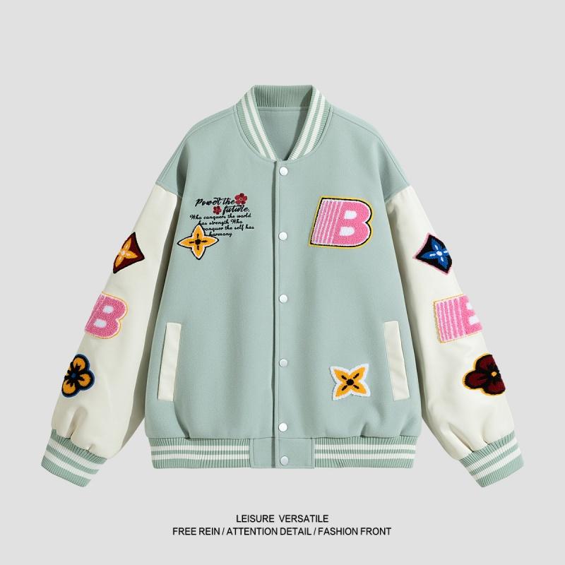 Spring Autumn Men Women Patchwork Baseball Couples Coats Harajuku High Street American Style Embroidery Flight Stand Collar Softshell Jacket